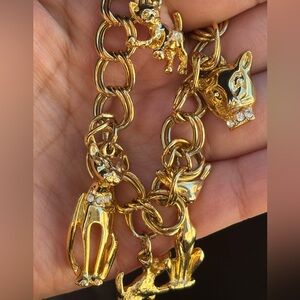 Vintage Kirk’s Folly Gold Tone Cat Charm Toggle Bracelet 8”